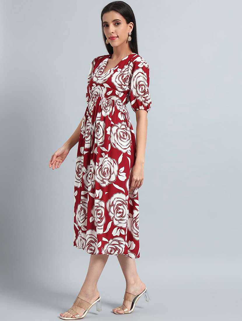 women printed puff sleeves fit and flare dress - 22594137 -  Standard Image - 4