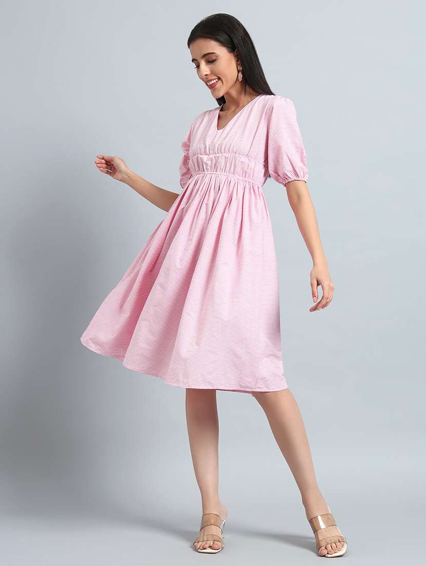 women printed puff sleeves fit and flare dress - 22594138 -  Standard Image - 4