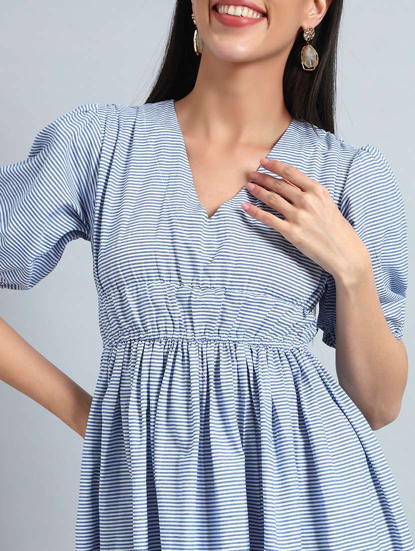 Women Printed Puff Sleeves Fit And Flare Dress - 22594139 -  Standard Image - 1
