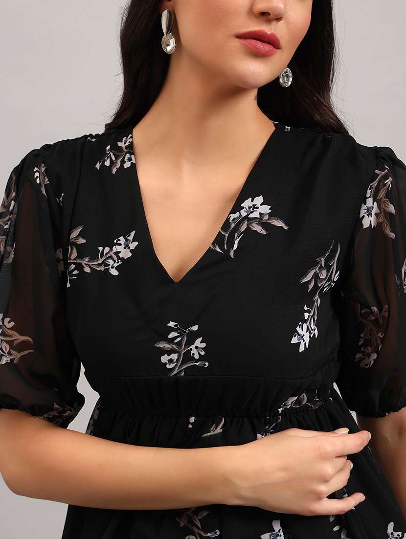 women printed puff sleeves fit and flare dress - 22594140 -  Standard Image - 1