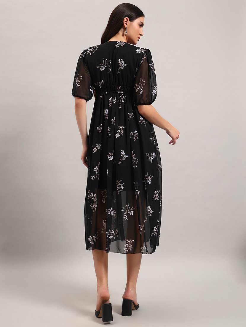 women printed puff sleeves fit and flare dress - 22594140 -  Standard Image - 4