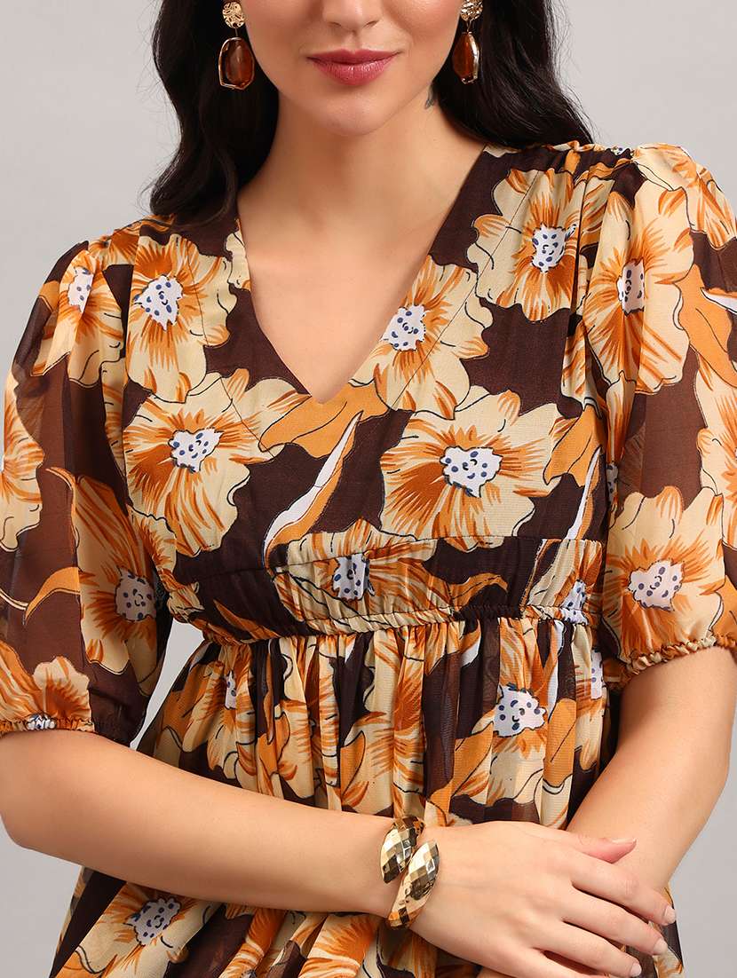 women printed puff sleeves fit and flare dress - 22594141 -  Standard Image - 1