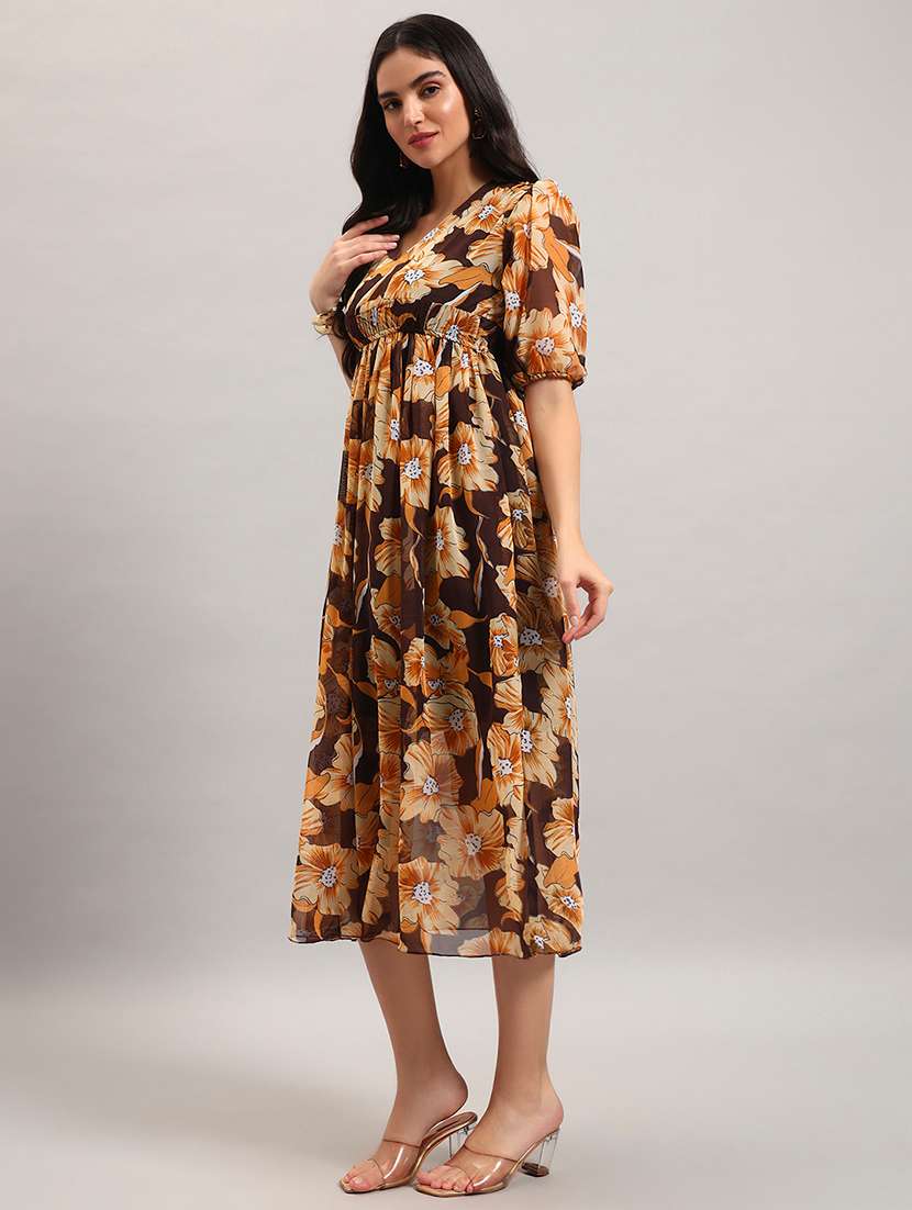 women printed puff sleeves fit and flare dress - 22594141 -  Standard Image - 4