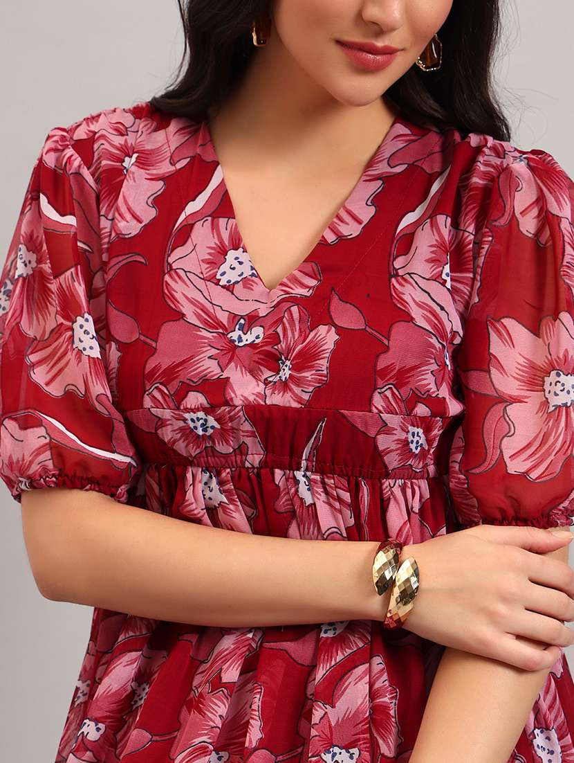 women printed puff sleeves fit and flare dress - 22594142 -  Standard Image - 1