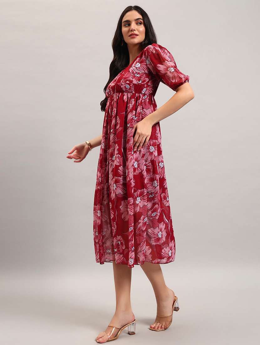 women printed puff sleeves fit and flare dress - 22594142 -  Standard Image - 4
