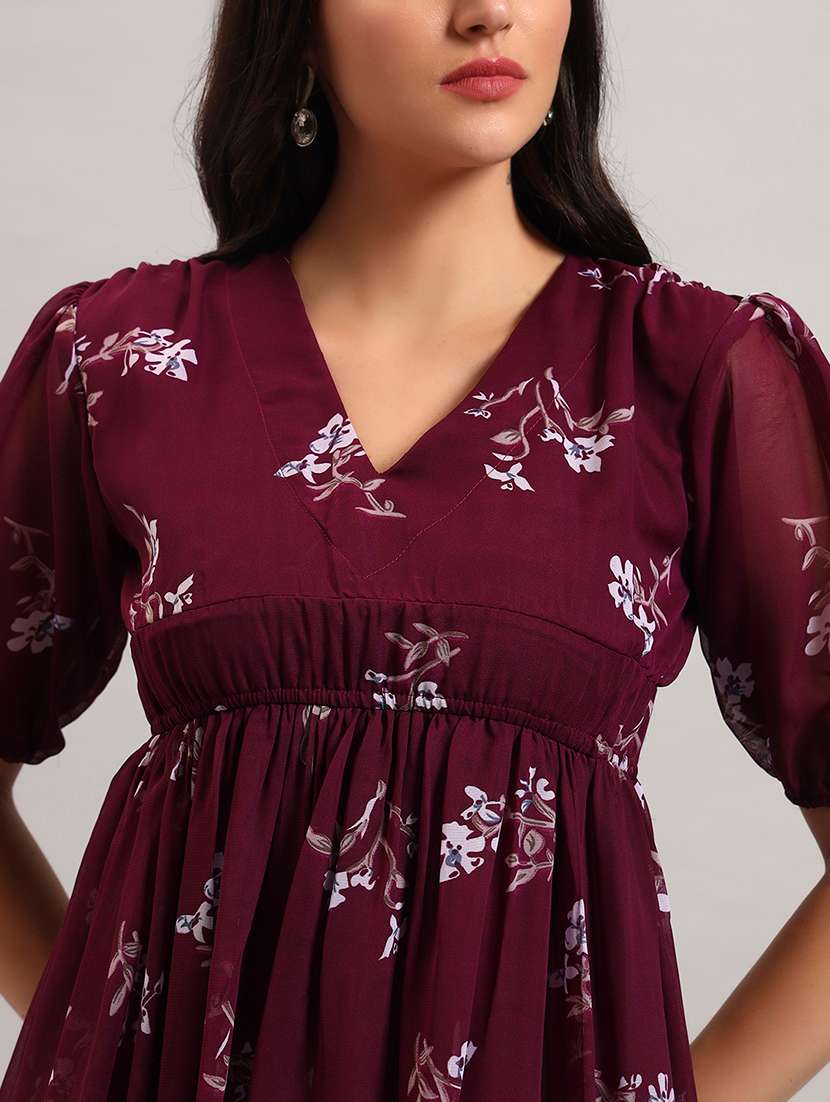women printed puff sleeves fit and flare dress - 22594143 -  Standard Image - 1