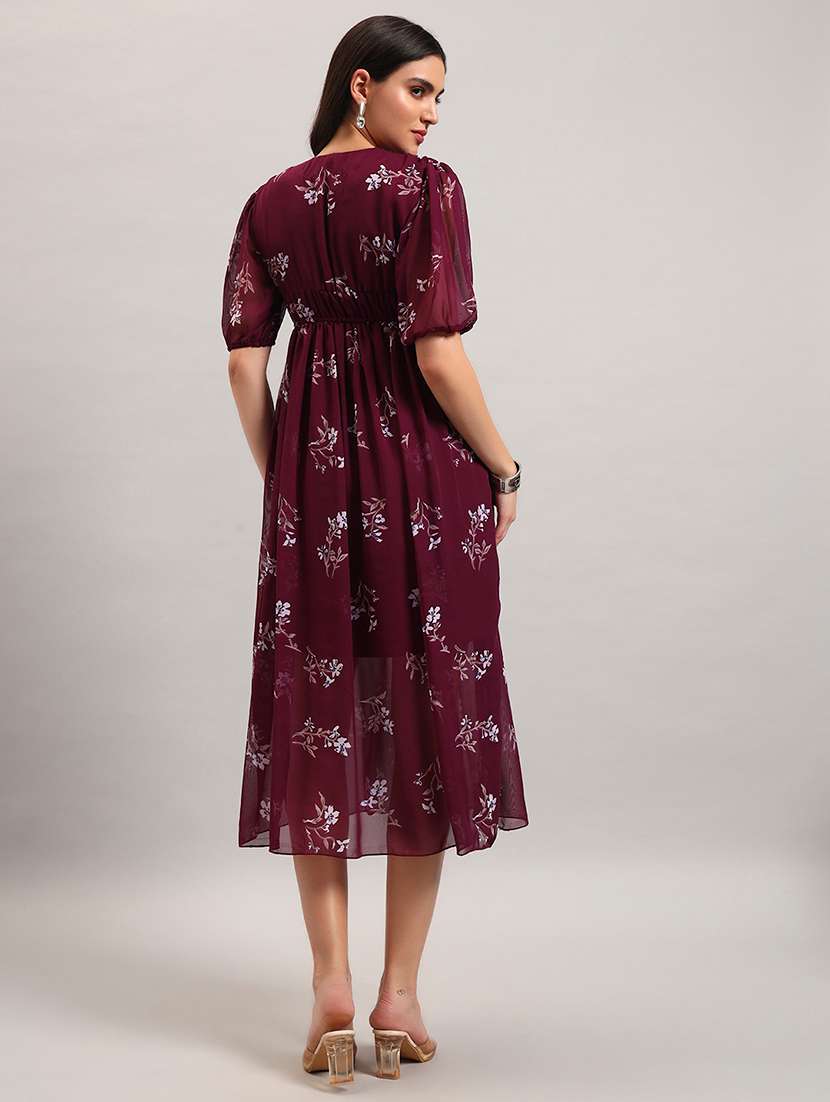 women printed puff sleeves fit and flare dress - 22594143 -  Standard Image - 4