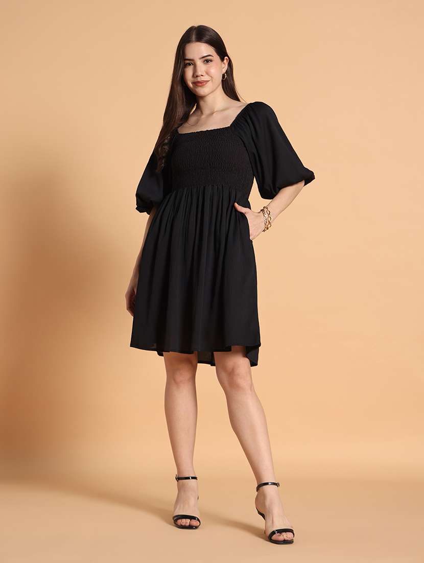 women solid short sleeves a-line dress - 22594144 -  Standard Image - 4