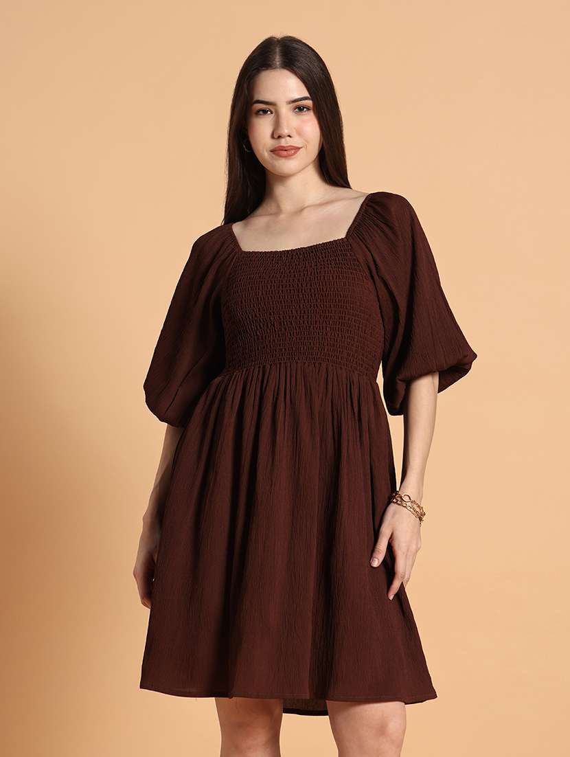 women solid short sleeves a-line dress - 22594145 -  Standard Image - 1