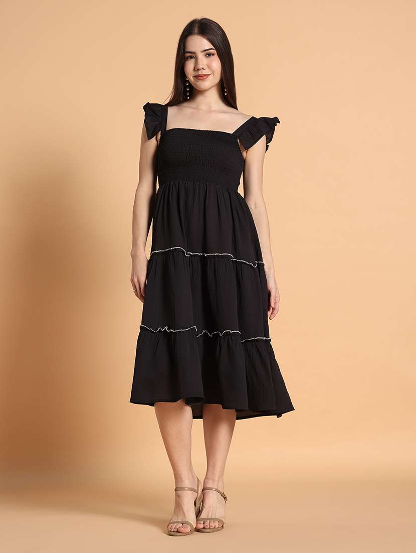 women solid ruffle sleeves tiered dress - 22594146 -  Standard Image - 1
