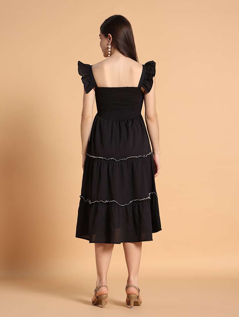 women solid ruffle sleeves tiered dress - 22594146 -  Standard Image - 4