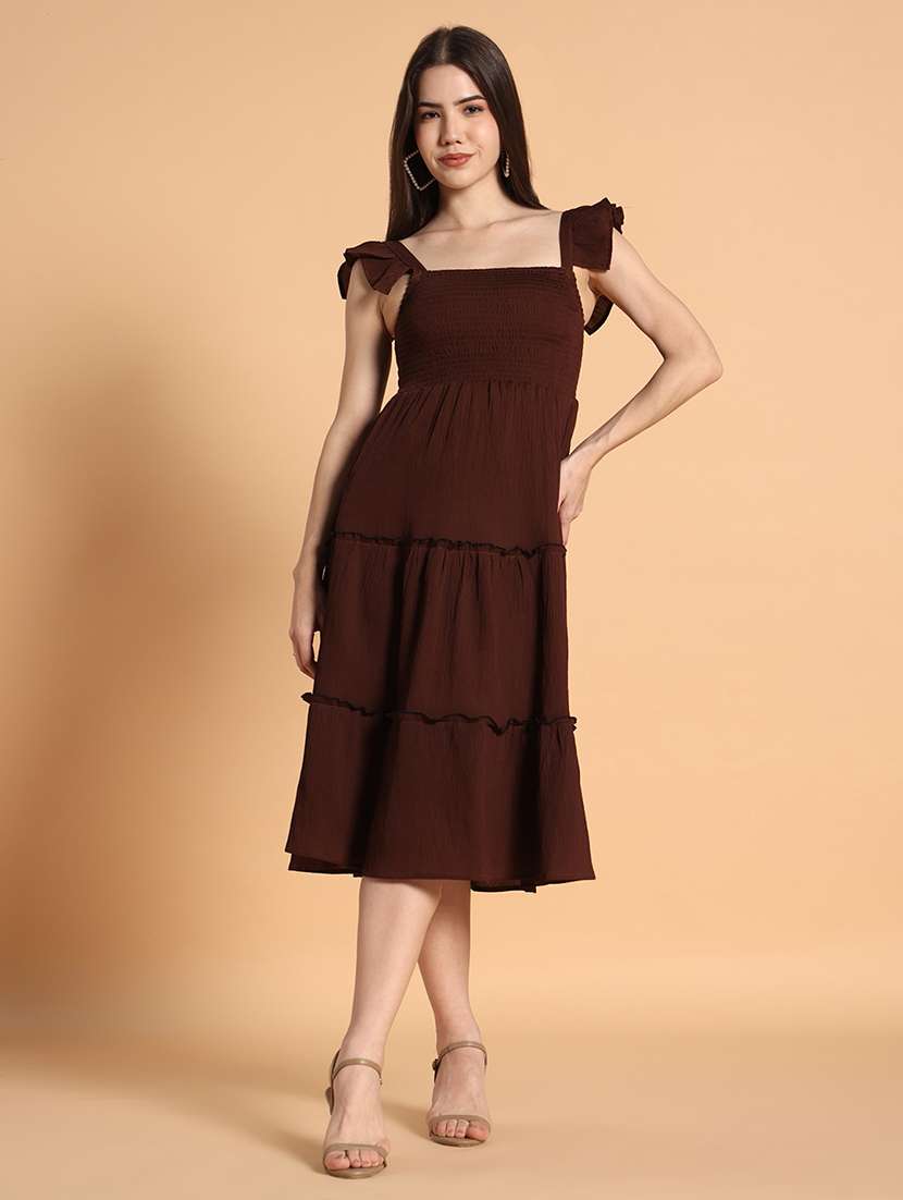 women solid ruffle sleeves tiered dress - 22594147 -  Standard Image - 1