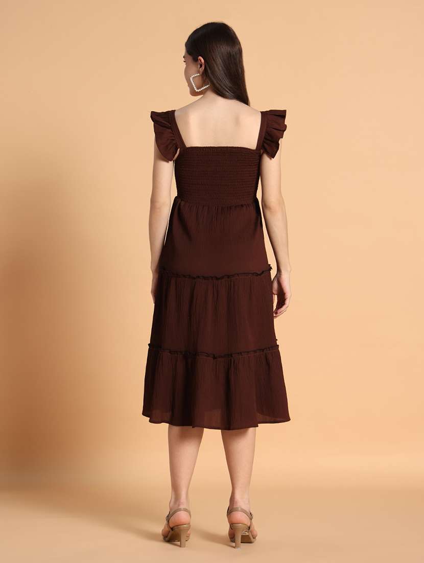 women solid ruffle sleeves tiered dress - 22594147 -  Standard Image - 4