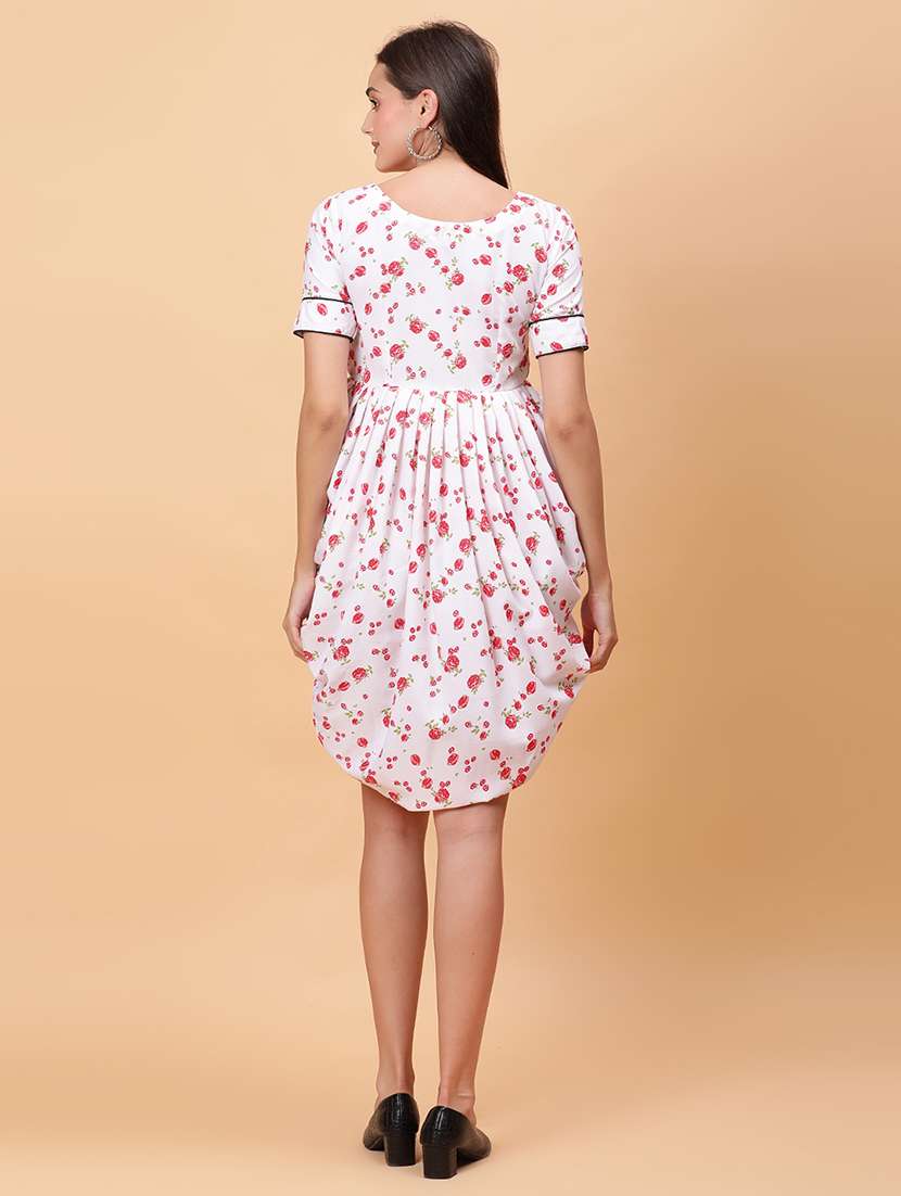 women printed short sleeves asymmetric dress - 22594153 -  Standard Image - 4