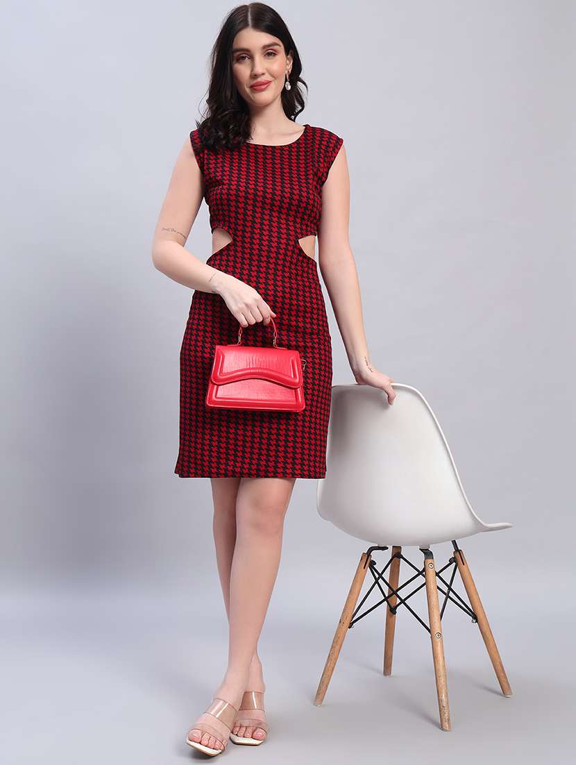 women printed cap sleeves sheath dress