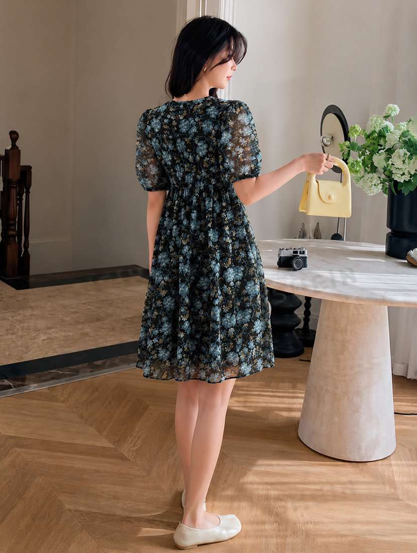 Women Printed Puff Sleeves Fit And Flare Dress - 22594166 -  Standard Image - 4