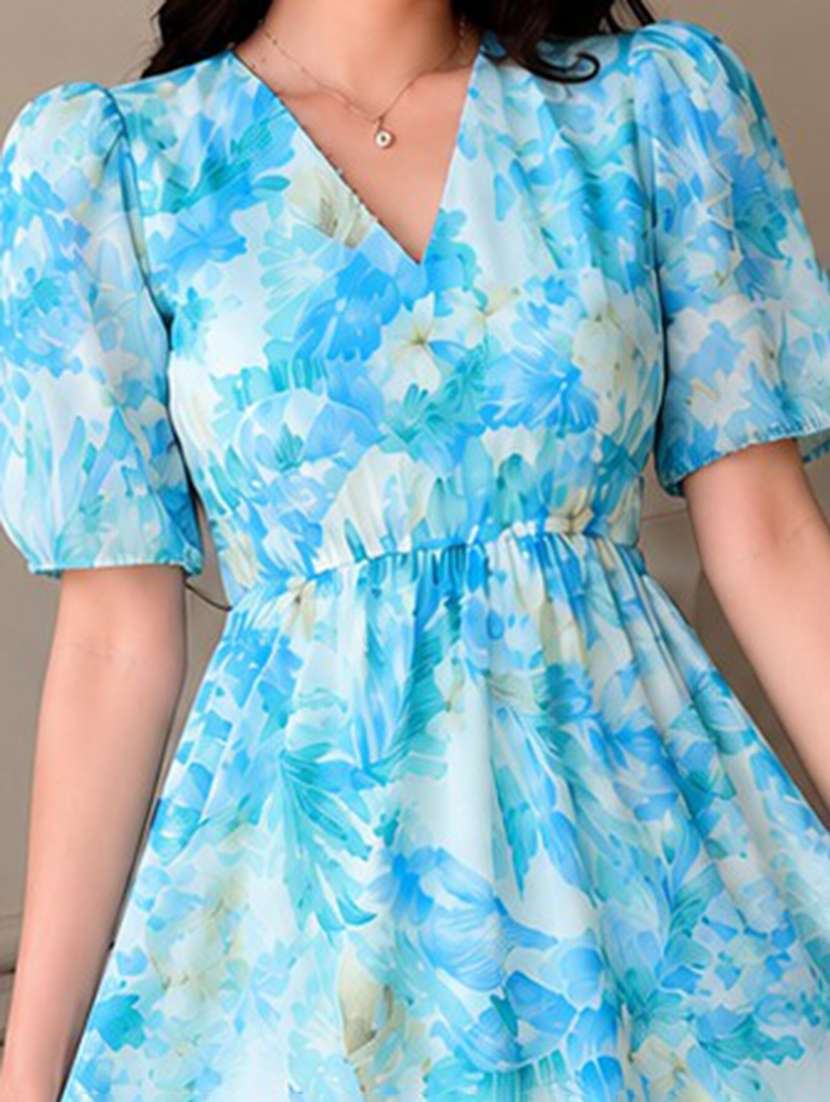 women printed puff sleeves fit and flare dress - 22594167 -  Standard Image - 1