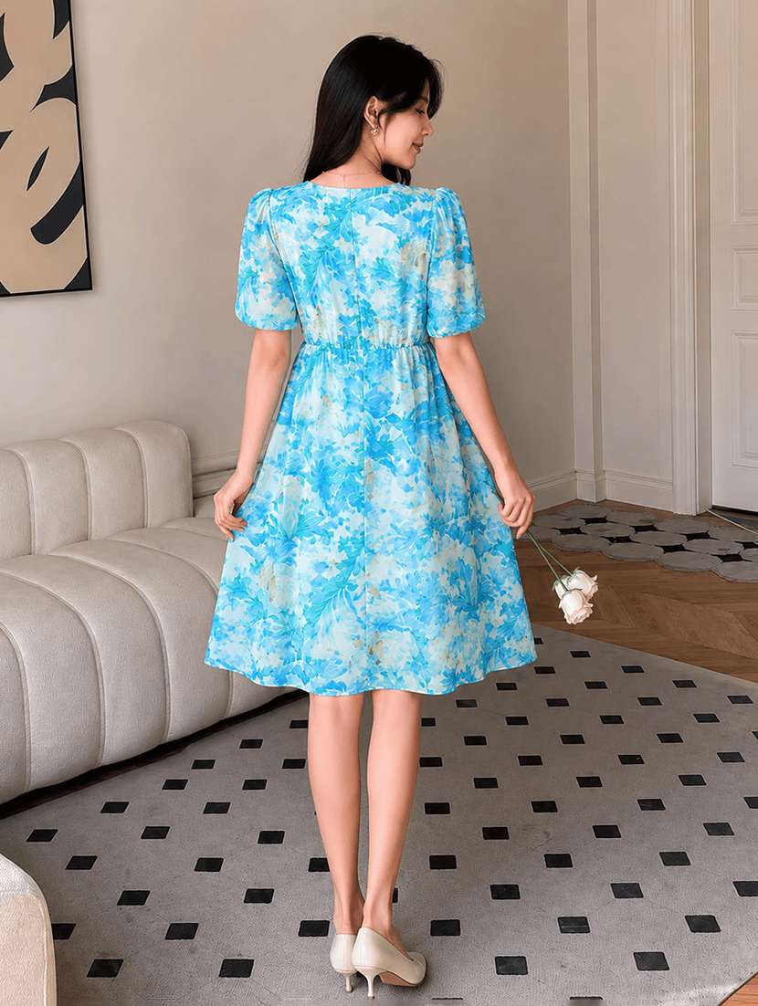 women printed puff sleeves fit and flare dress - 22594167 -  Standard Image - 4