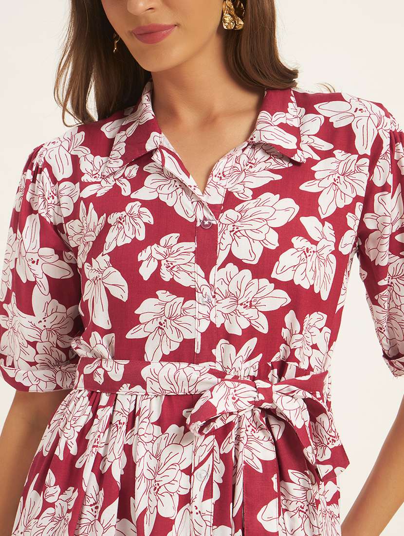 women printed short sleeves tiered dress - 22594172 -  Standard Image - 1