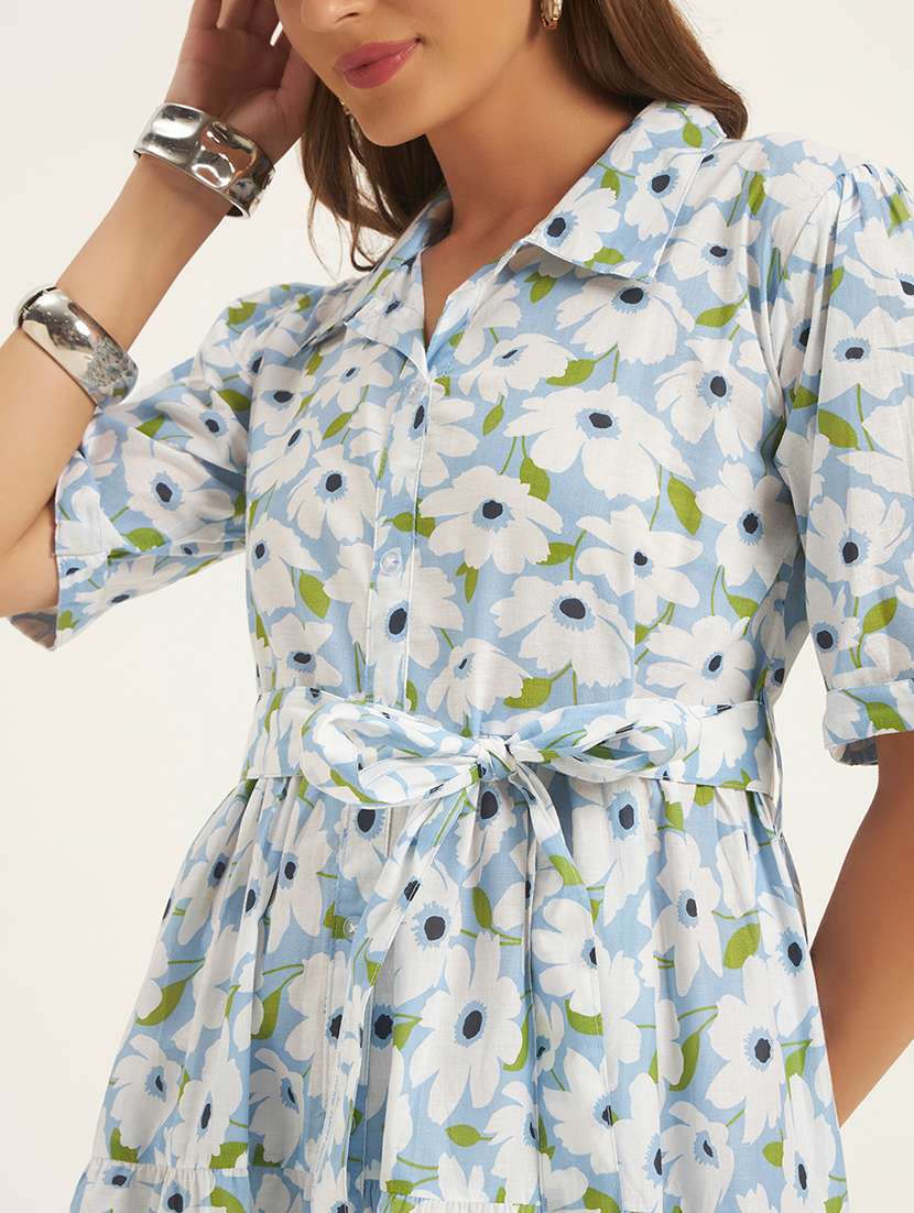 women printed short sleeves tiered dress - 22594174 -  Standard Image - 1