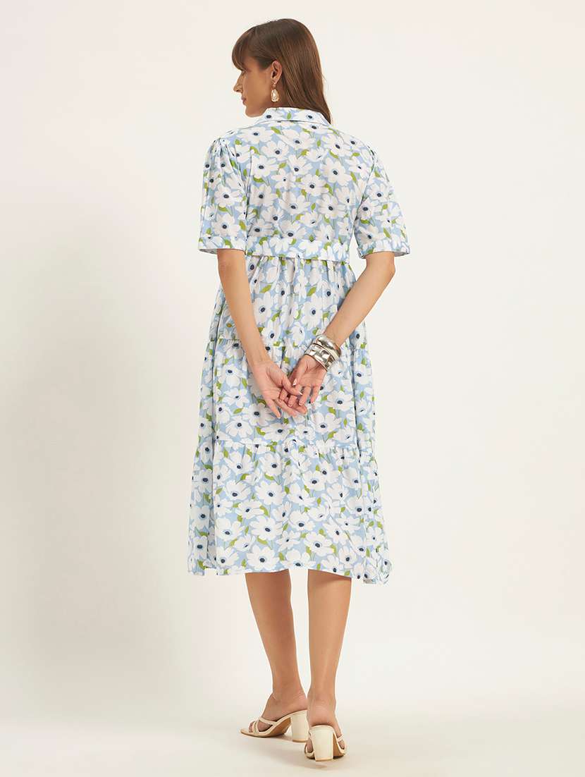 women printed short sleeves tiered dress - 22594174 -  Standard Image - 4
