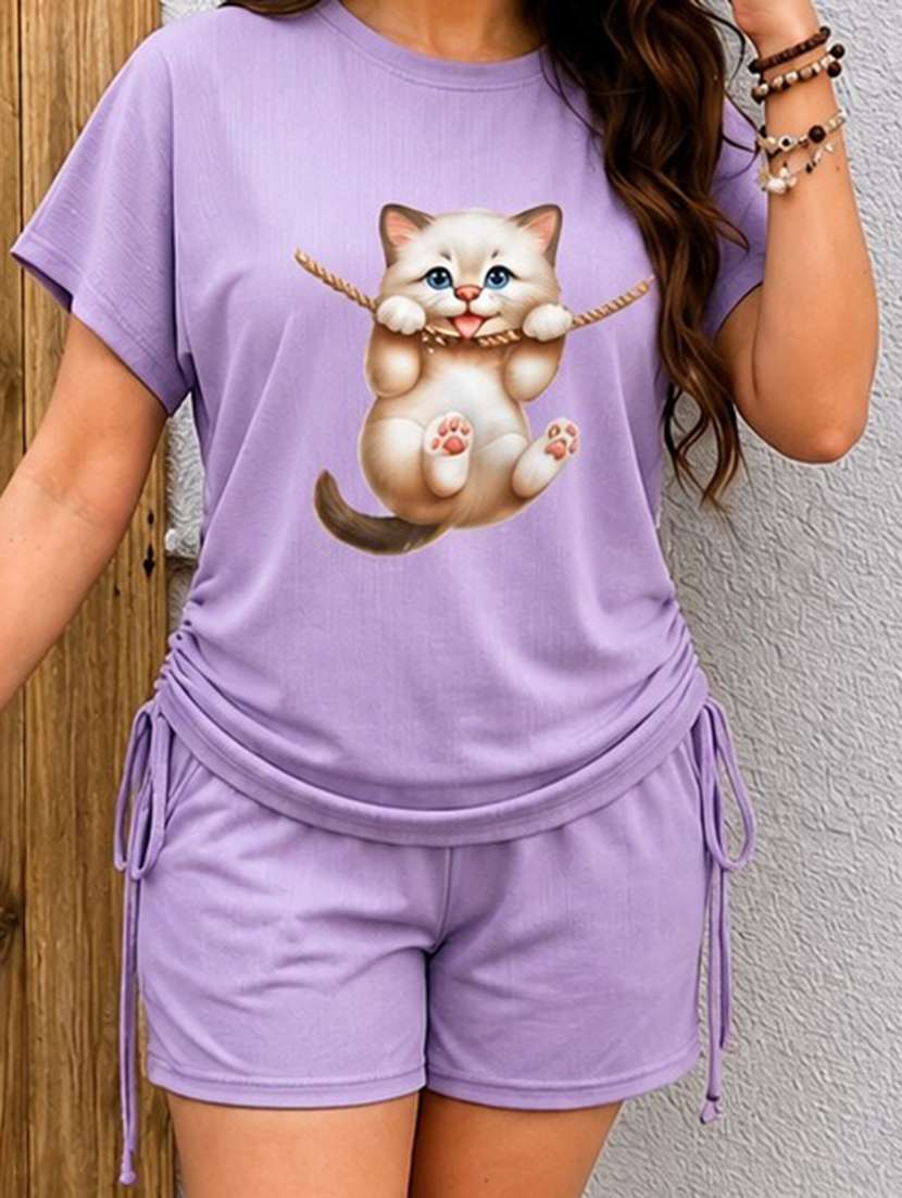 women printed short sleeves top and shorts set - 22594176 -  Standard Image - 1