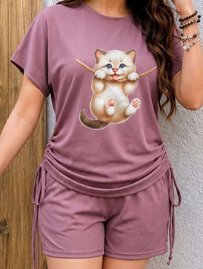 women printed short sleeves t-shirt and shorts set - 22594177 -  Standard Image - 1