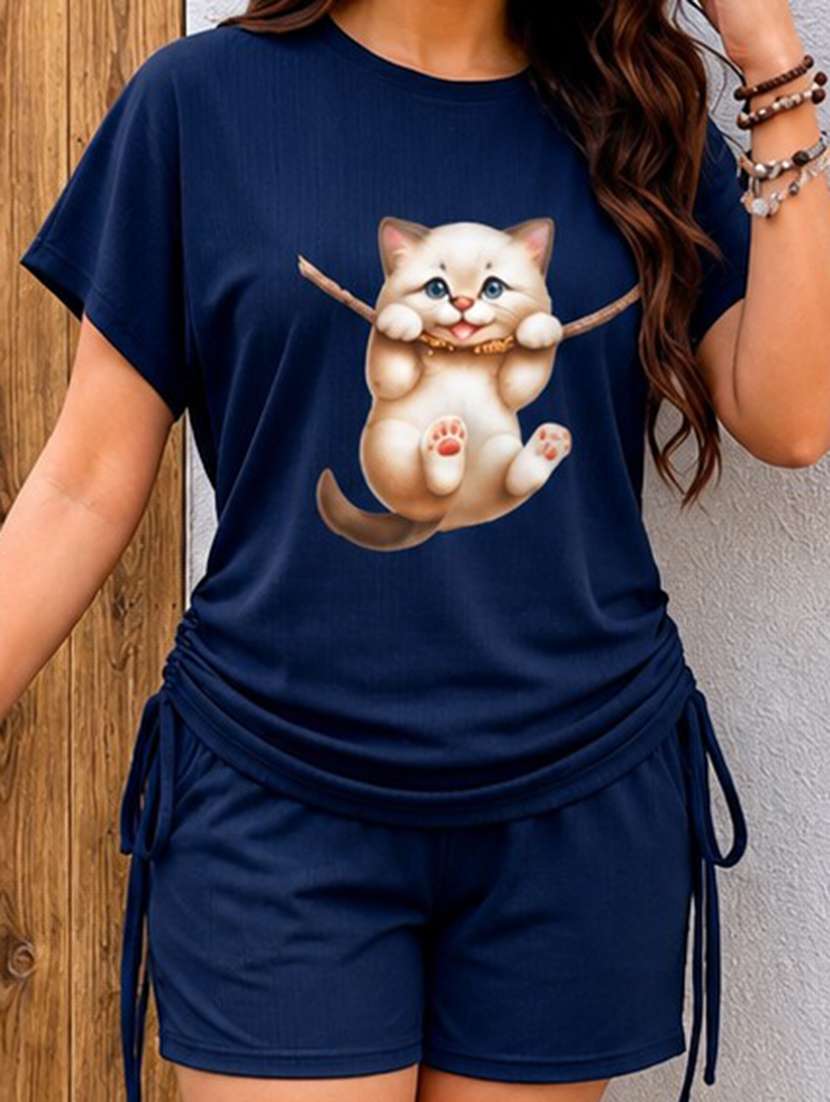 women printed short sleeves t-shirt and shorts set - 22594178 -  Standard Image - 1