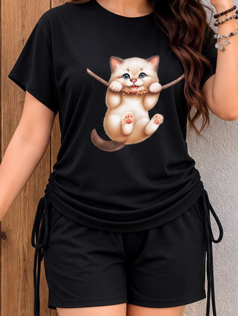 women printed short sleeves t-shirt and shorts set - 22594179 -  Standard Image - 1