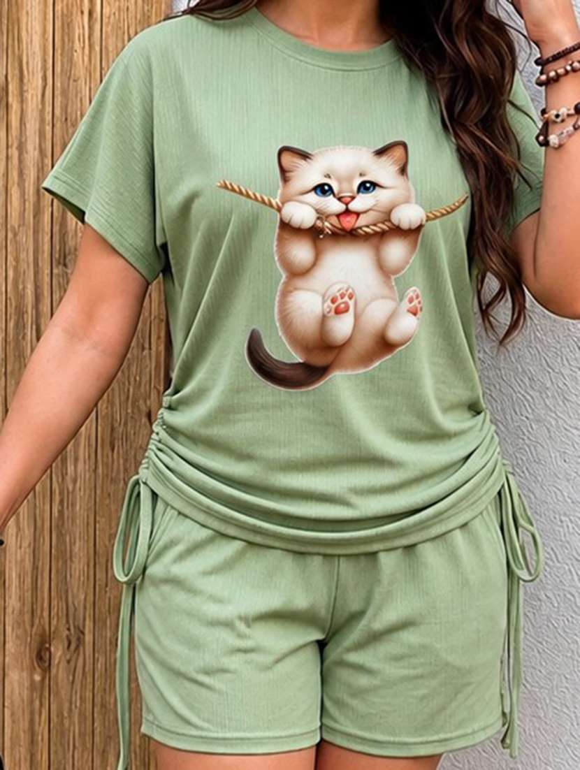 women printed short sleeves t-shirt and shorts set - 22594182 -  Standard Image - 1