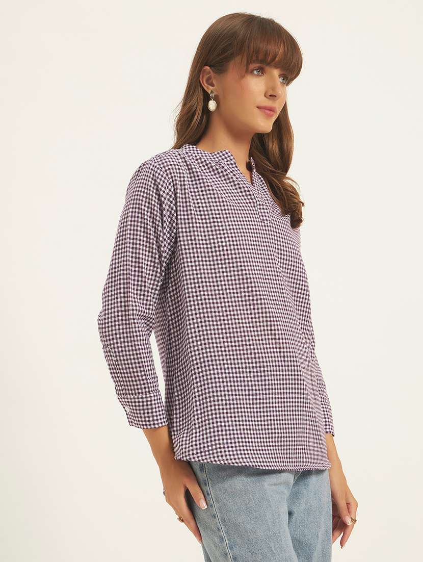 women printed three quarter sleeves regular top
