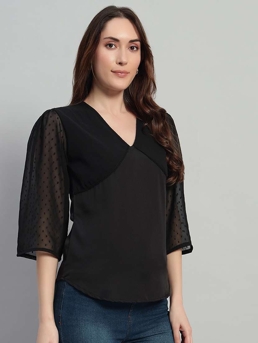 women self design three quarter sleeves regular top - 22594198 -  Standard Image - 1
