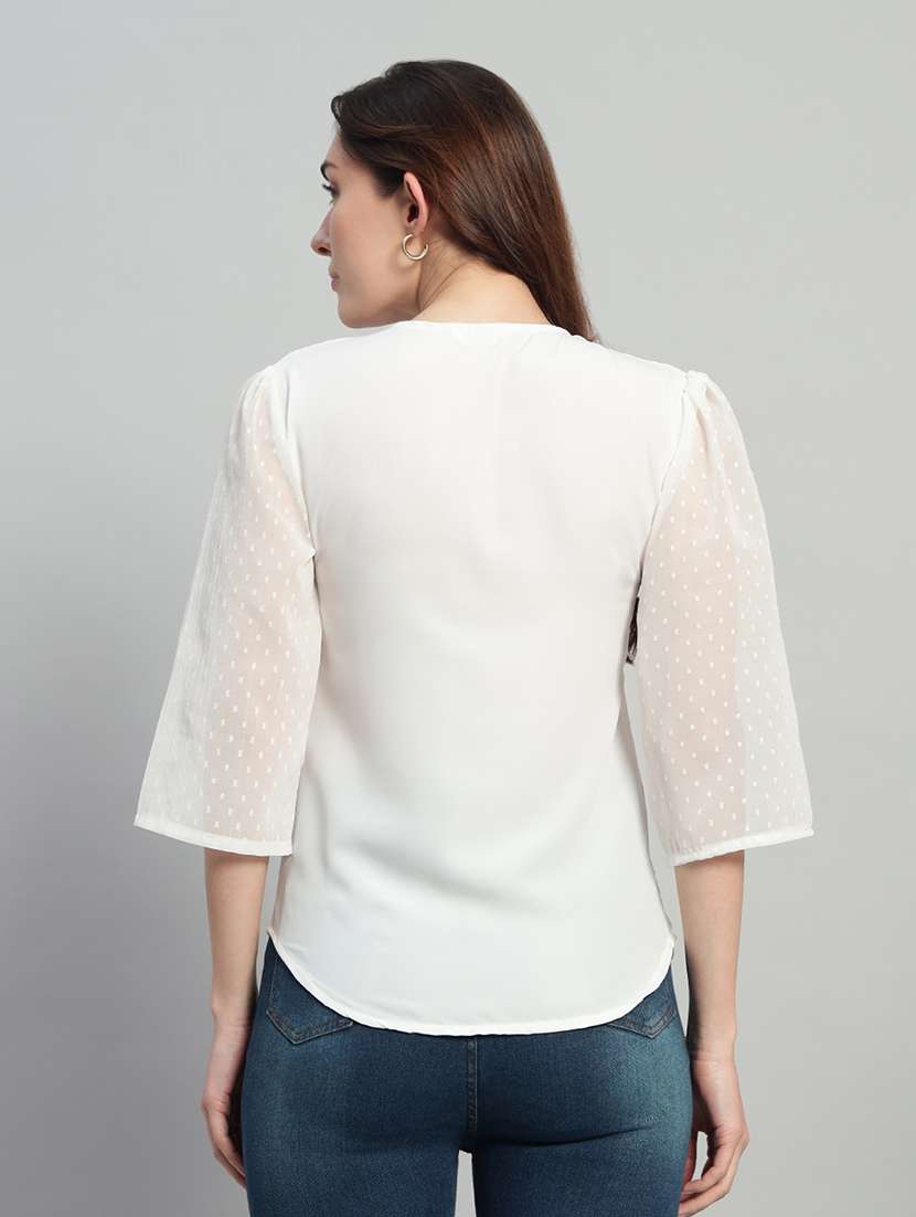 women self design three quarter sleeves regular top - 22594199 -  Standard Image - 1