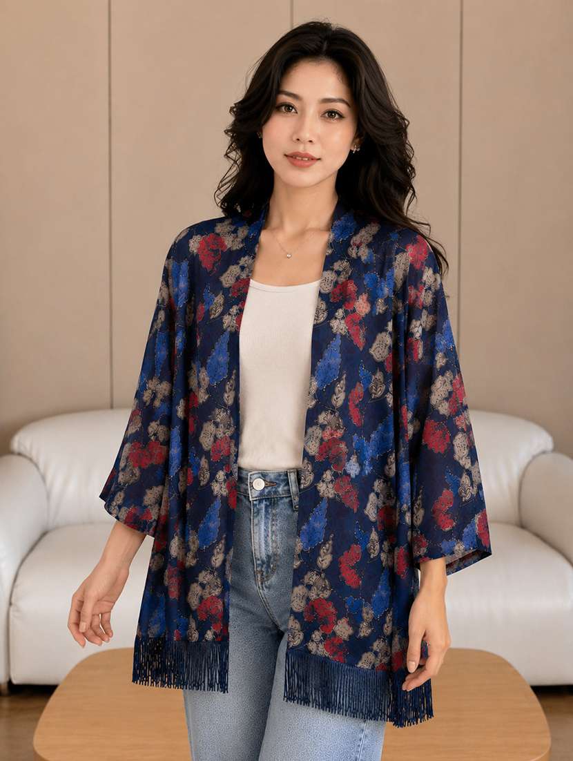 women printed three quarter sleeves regular shrug - 22594214 -  Standard Image - 1