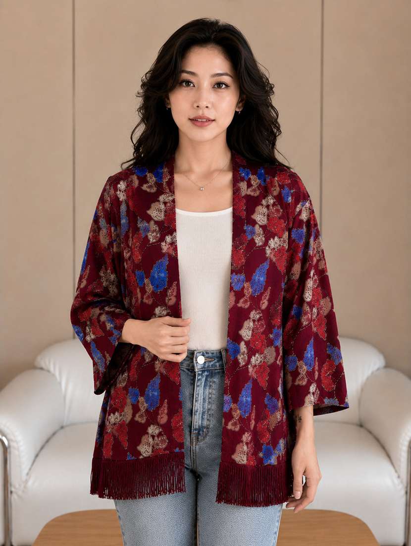 women printed three quarter sleeves regular shrug - 22594215 -  Standard Image - 1