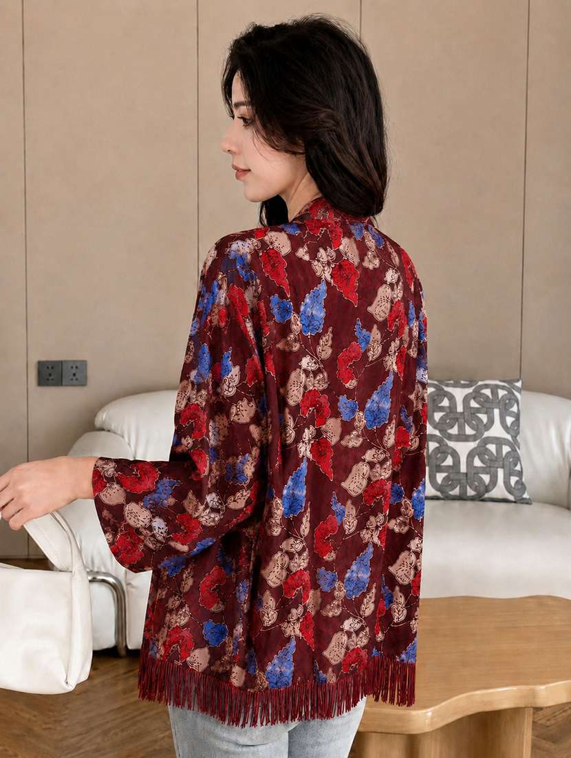 women printed three quarter sleeves regular shrug - 22594215 -  Standard Image - 4