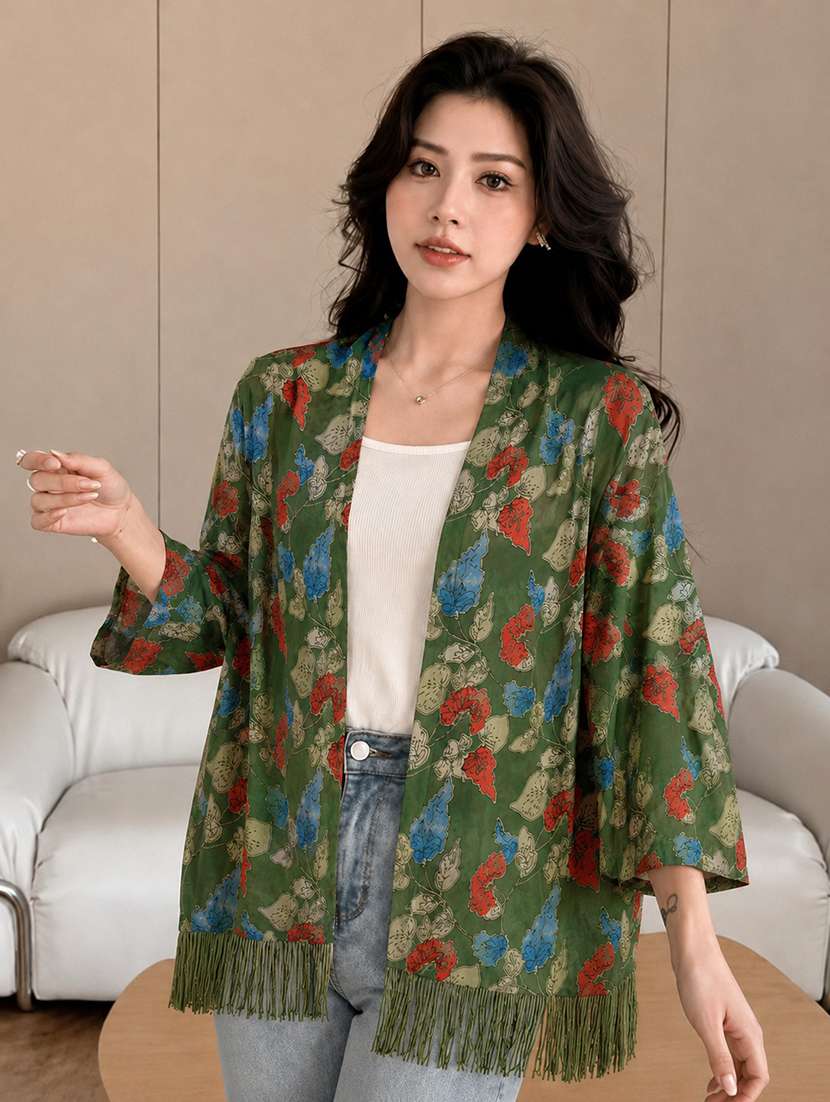 women printed three quarter sleeves regular shrug - 22594216 -  Standard Image - 1