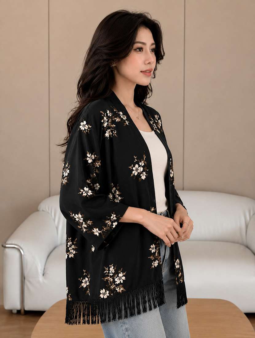 women printed three quarter sleeves regular shrug - 22594217 -  Standard Image - 1