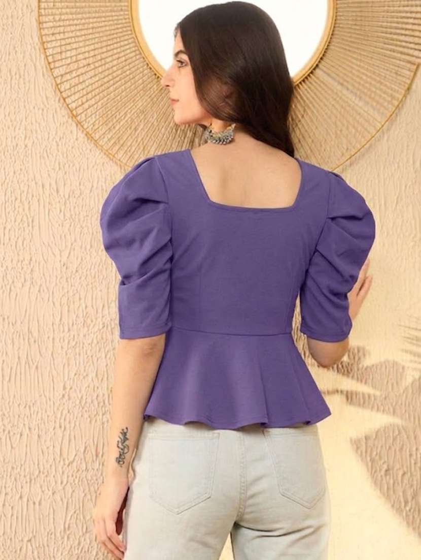 women solid puff sleeve peplum top - 22594241 -  Standard Image - 1