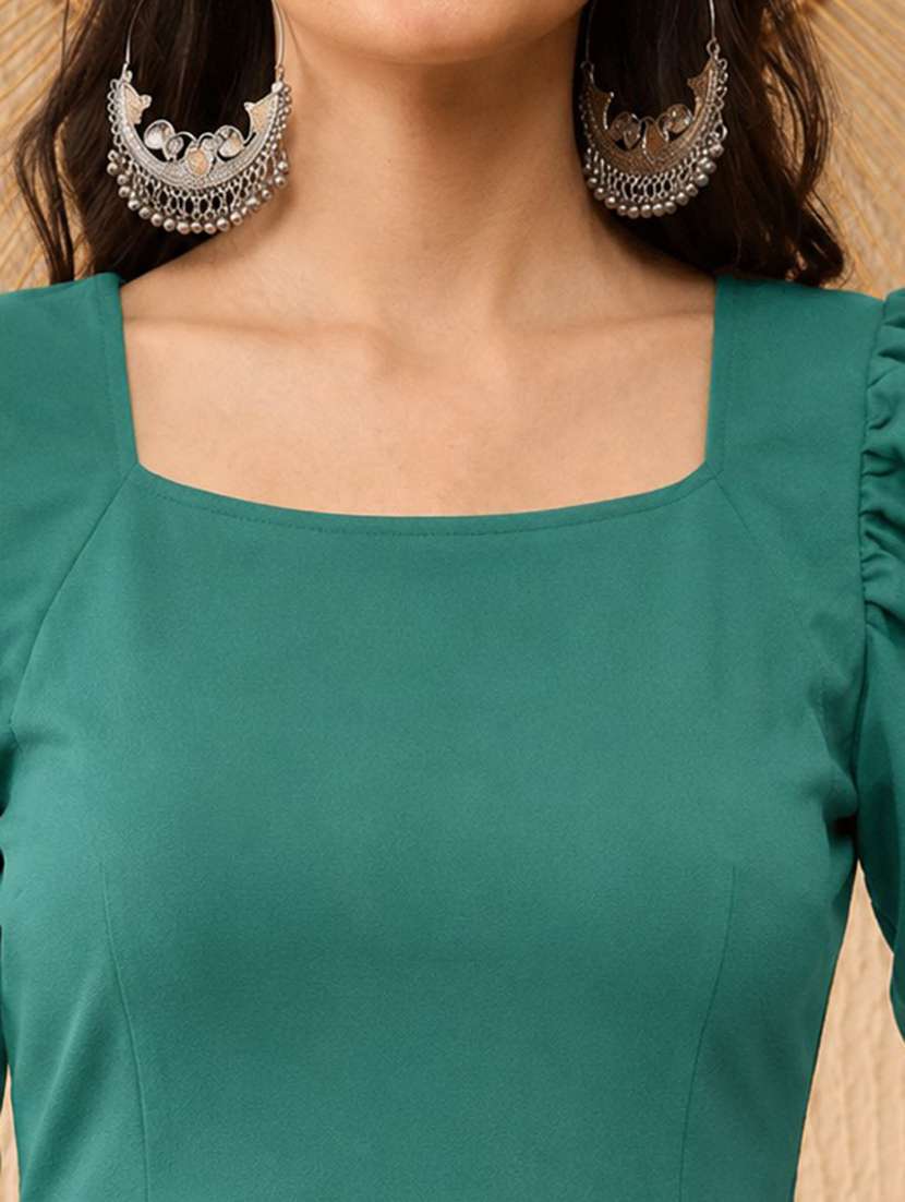 women solid puff sleeve peplum top - 22594243 -  Standard Image - 1