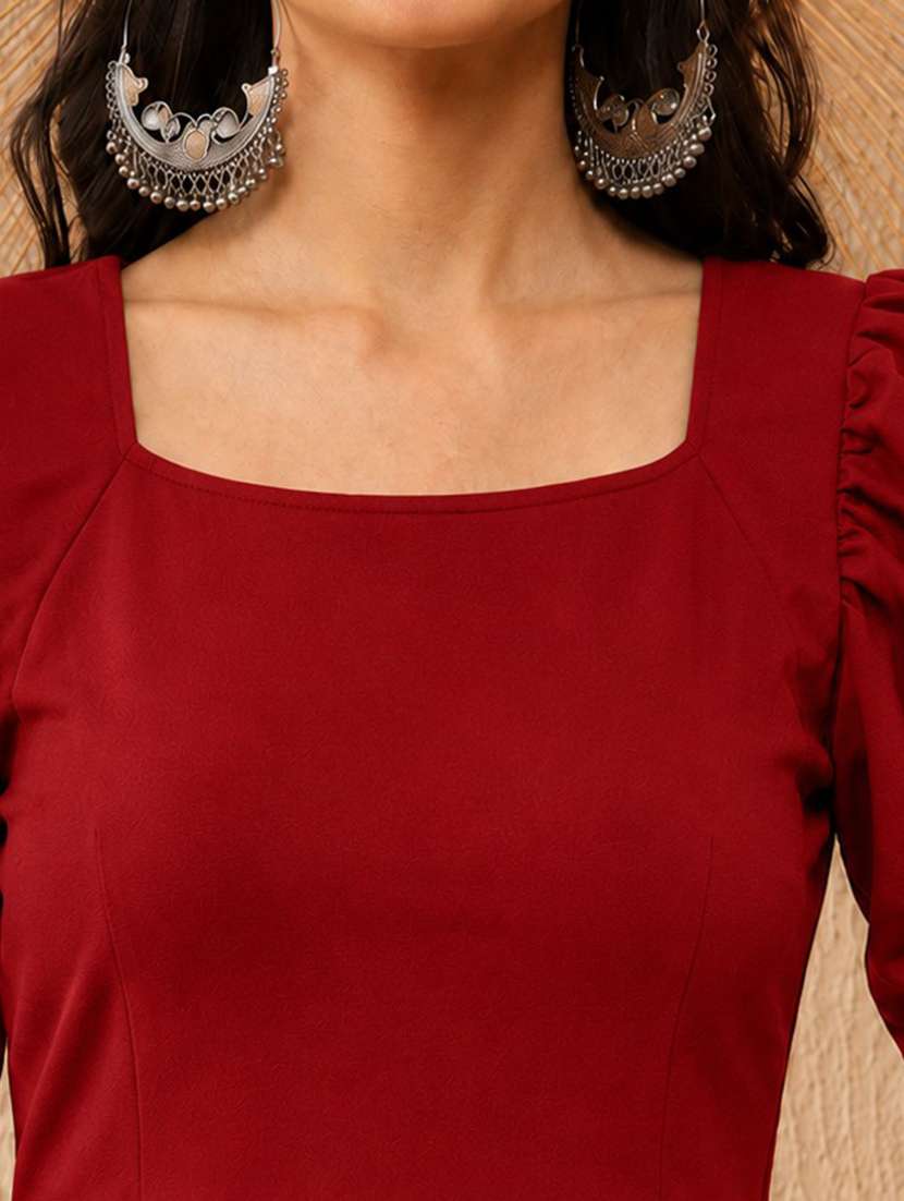 women solid puff sleeve peplum top - 22594246 -  Standard Image - 1