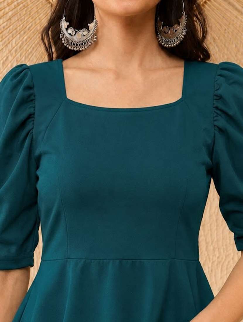 women solid puff sleeve peplum top - 22594248 -  Standard Image - 1