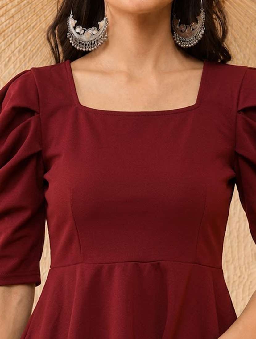 women solid puff sleeve peplum top - 22594249 -  Standard Image - 1