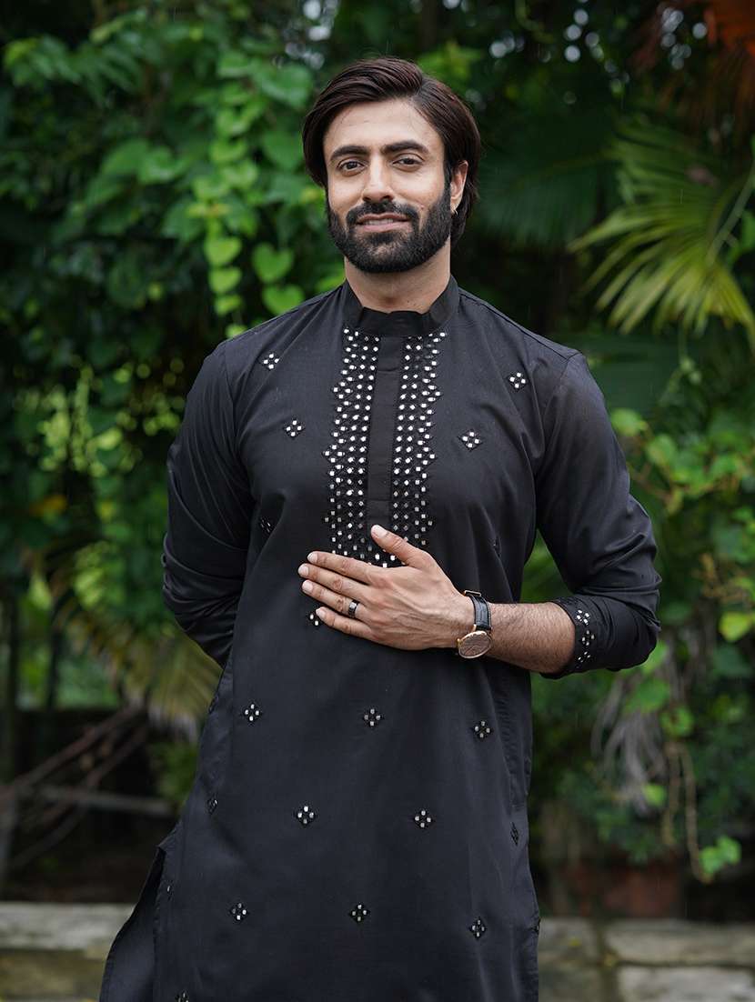 Men Solid With Work Mandarin Neck Kurta Pyjama Set - 22594347 -  Standard Image - 1