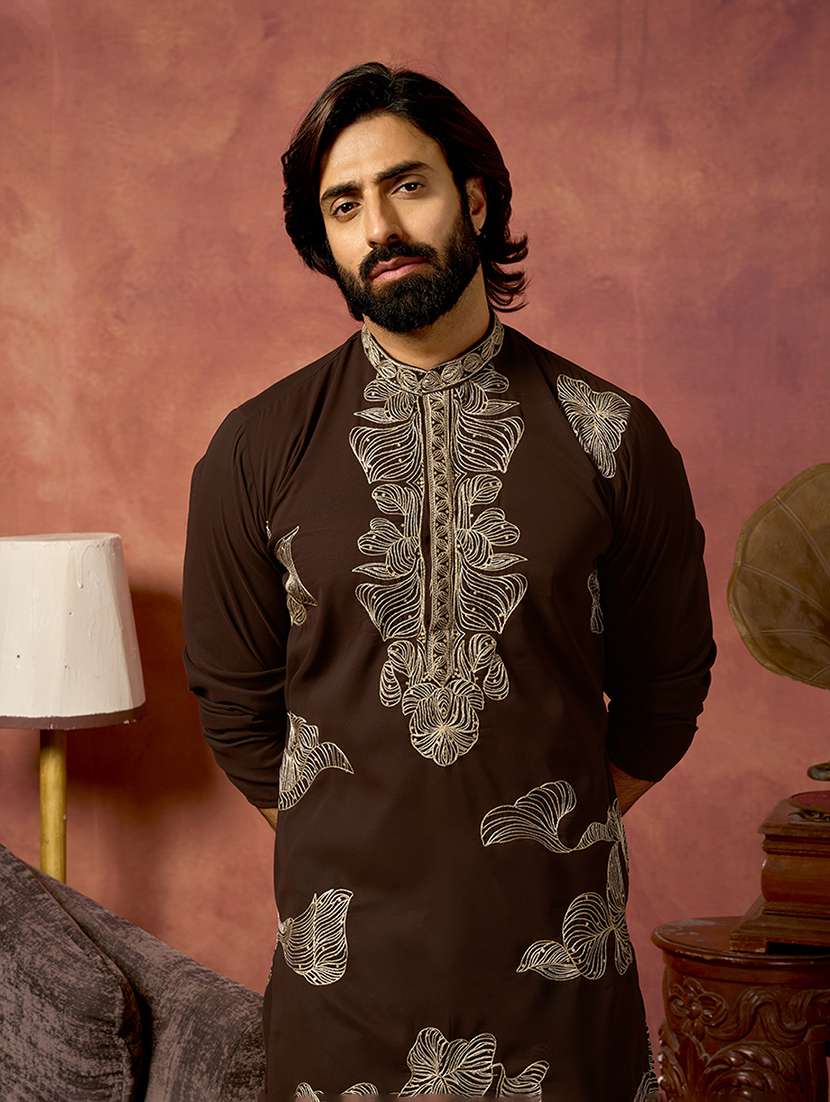 Men Solid With Work Mandarin Neck Kurta Pyjama Set - 22594425 -  Standard Image - 1