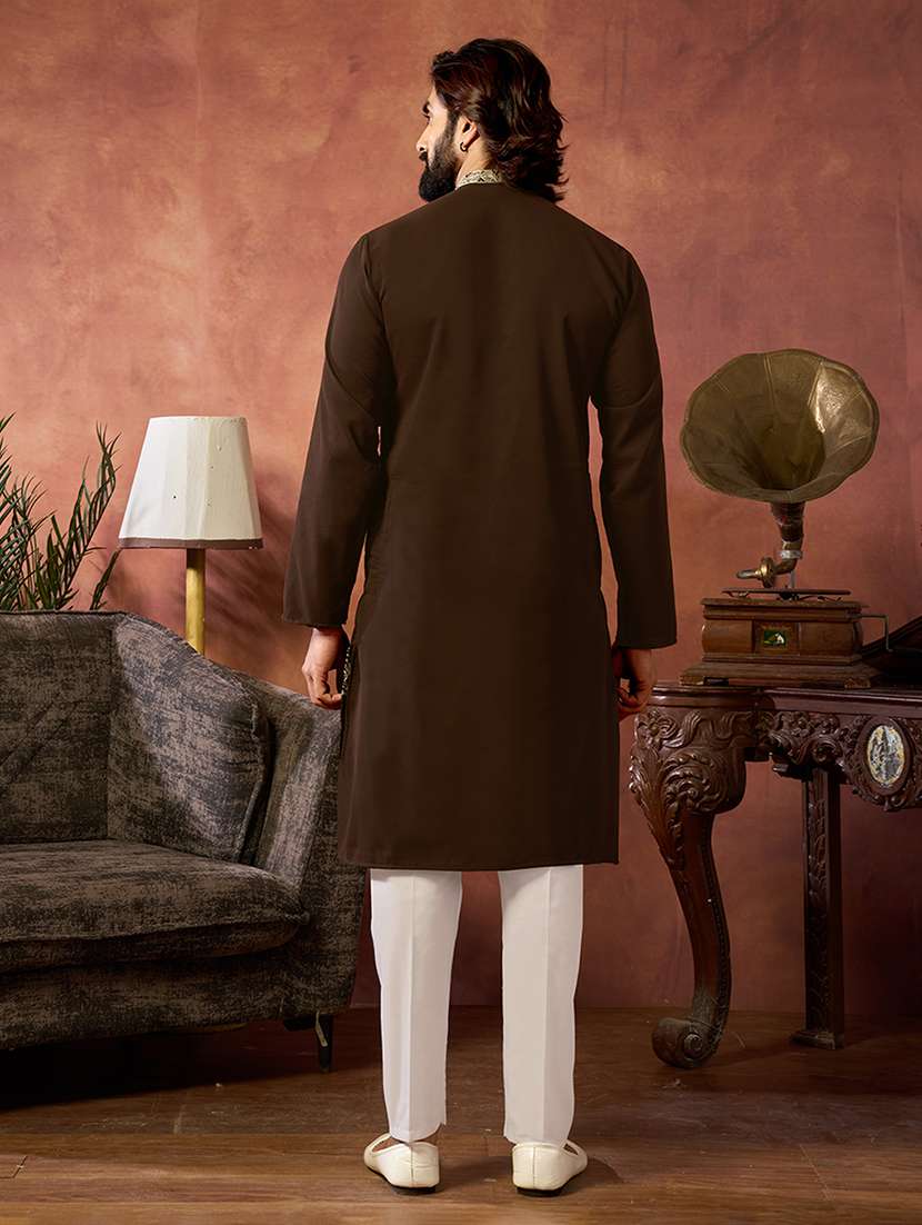 Men Solid With Work Mandarin Neck Kurta Pyjama Set - 22594425 -  Standard Image - 4