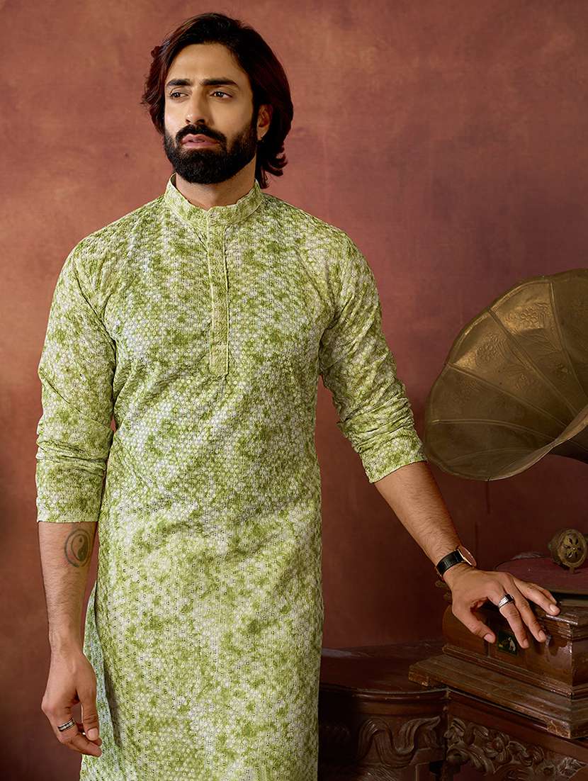 men printed mandarin neck kurta pyjama set - 22594432 -  Standard Image - 1