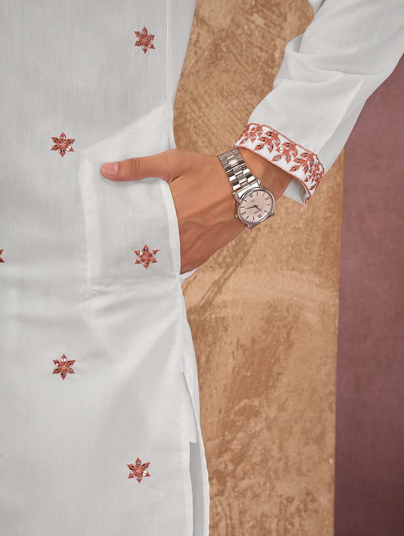 Men Solid With Work Mandarin Neck Kurta Pyjama Set - 22594479 -  Standard Image - 1