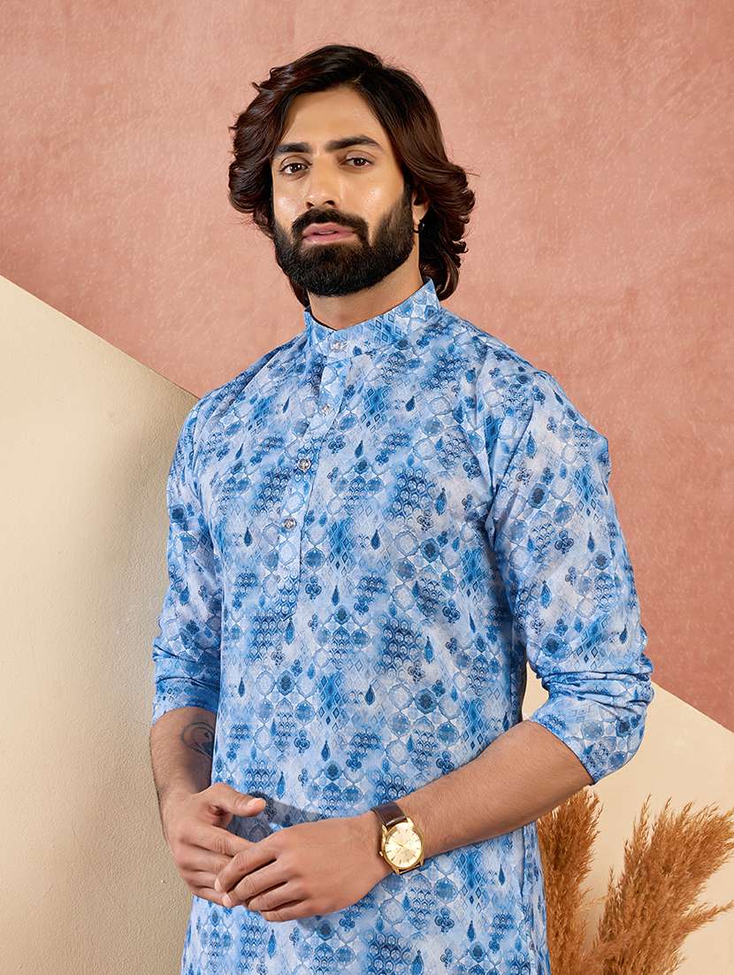 men printed mandarin neck kurta pyjama set - 22594486 -  Standard Image - 1