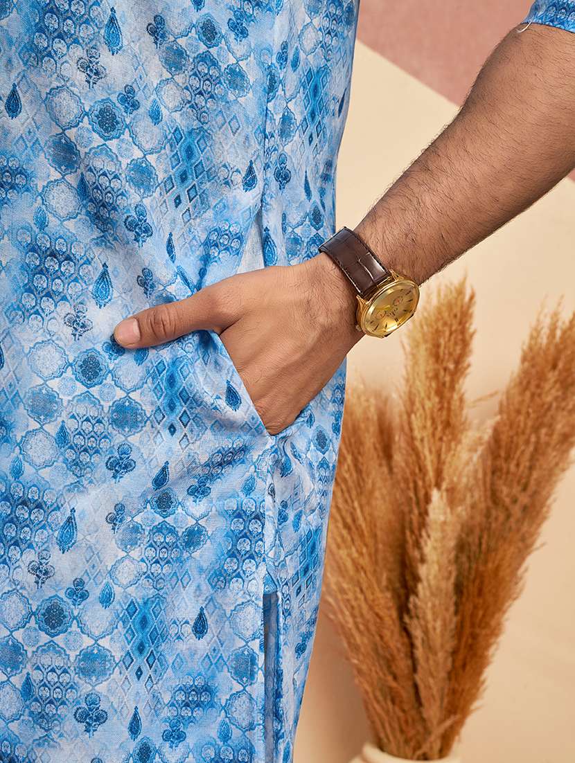 men printed mandarin neck kurta pyjama set - 22594486 -  Standard Image - 4